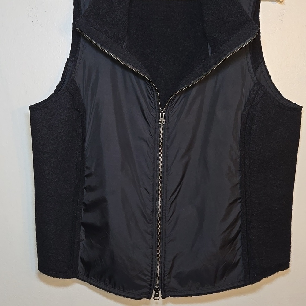 Eileen Fisher Boiled Wool Parka Trim Stand-Collar Black Vest Jacket Large - Picture 4 of 10
